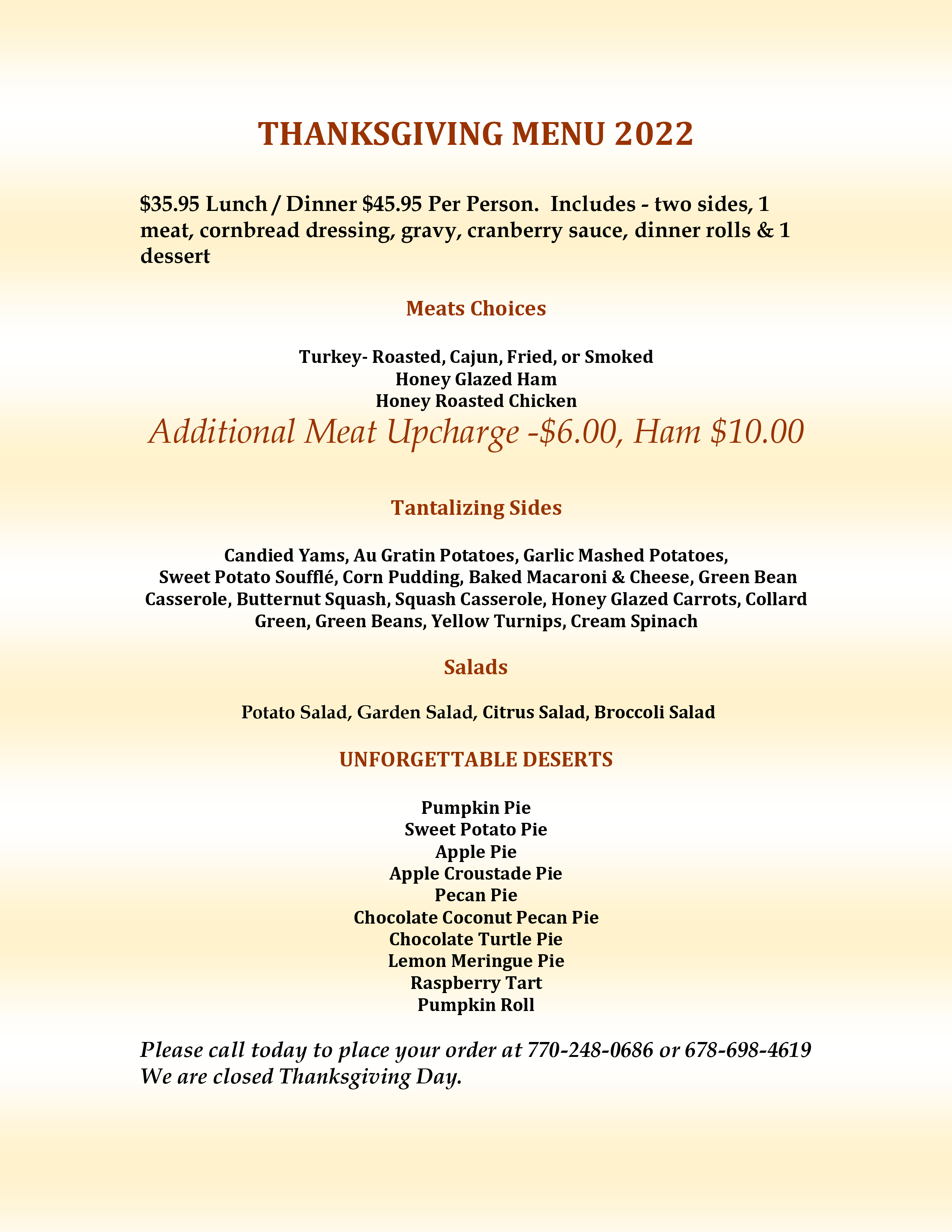 TUCKERS 2022 THANKSGIVING MENU